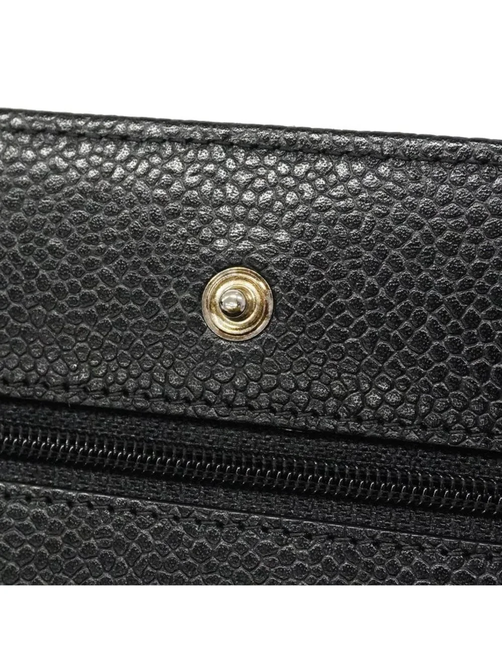 Chanel Shoulder Wallet Quilted Caviar Leather Black Silver